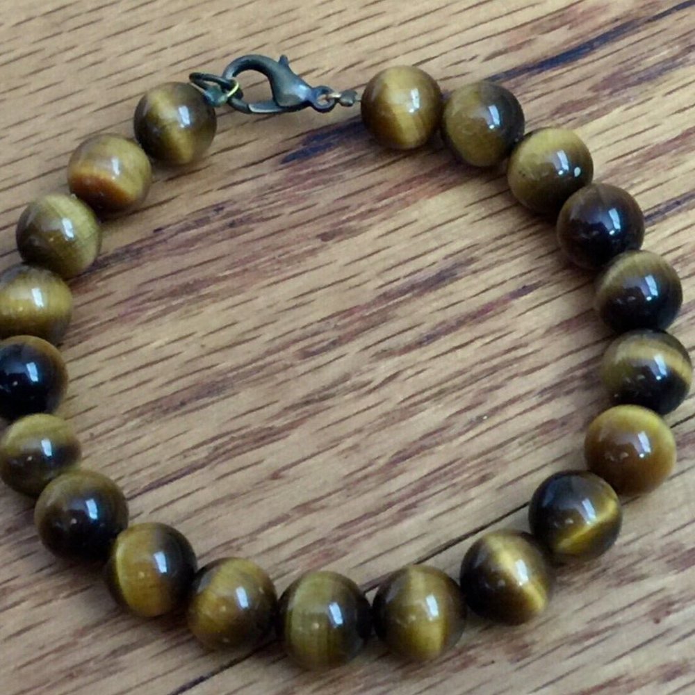 VINTAGE 90s TIGER EYE BEADED BRACELET ARTISAN HANDMADE WOMENS SIZE 7.25" 6mm